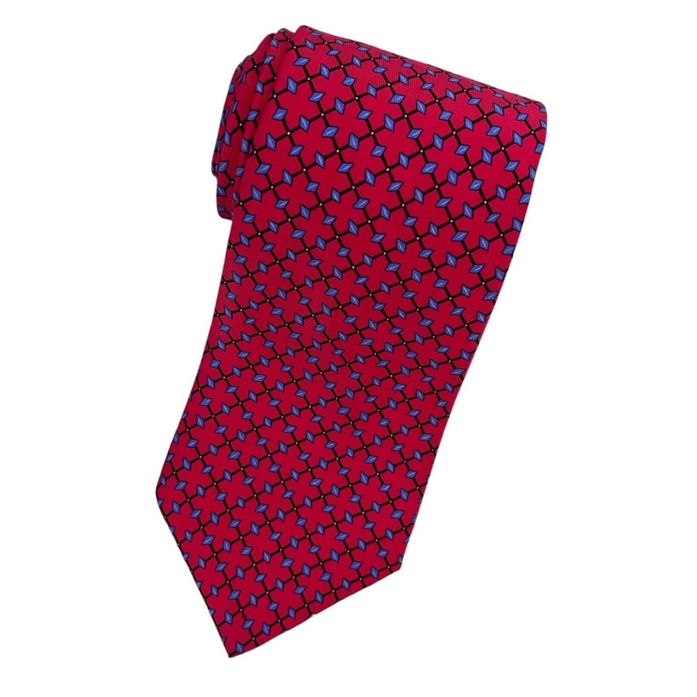 Hermes 5060 PA Smooth Silk Colorful Diamond Geometric Tie Made in France